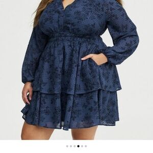 Torrid Midnight Blue Floral Long Sleeve Dress